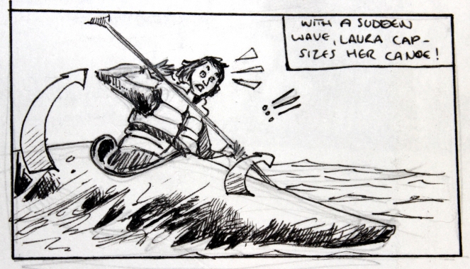 As she loses focus on her balance, a sudden gust capsizes her canoe! and just like that...